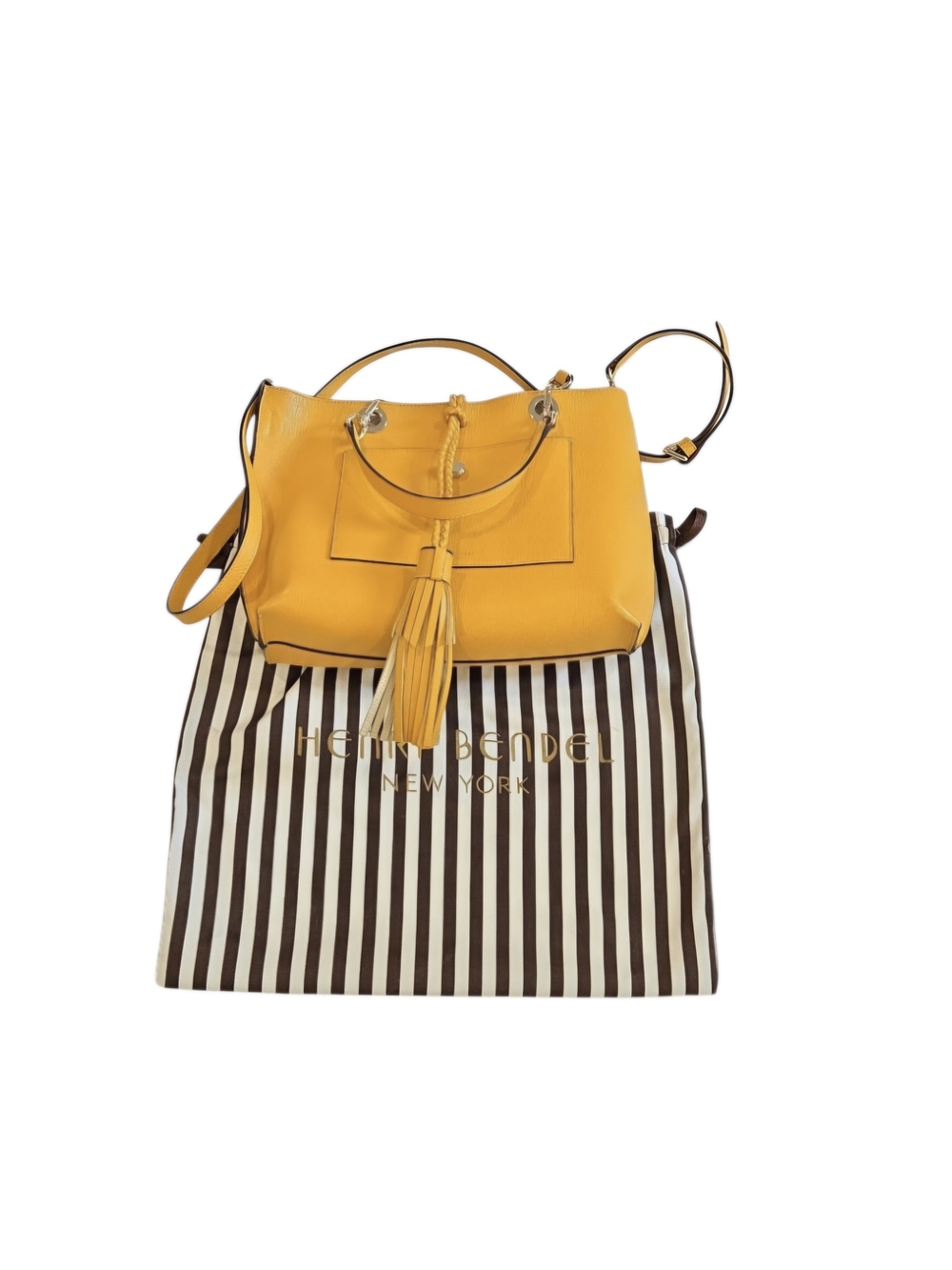 henri bendel Authentic Worth Avenue Yellow Leather Tassel Tote